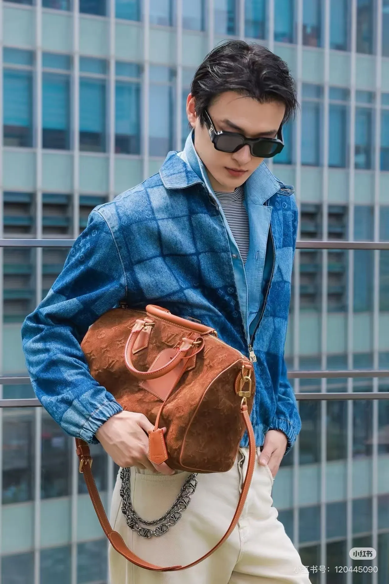 Louis Vuitton/Louis Vuitton burnt letter checkerboard denim jacket